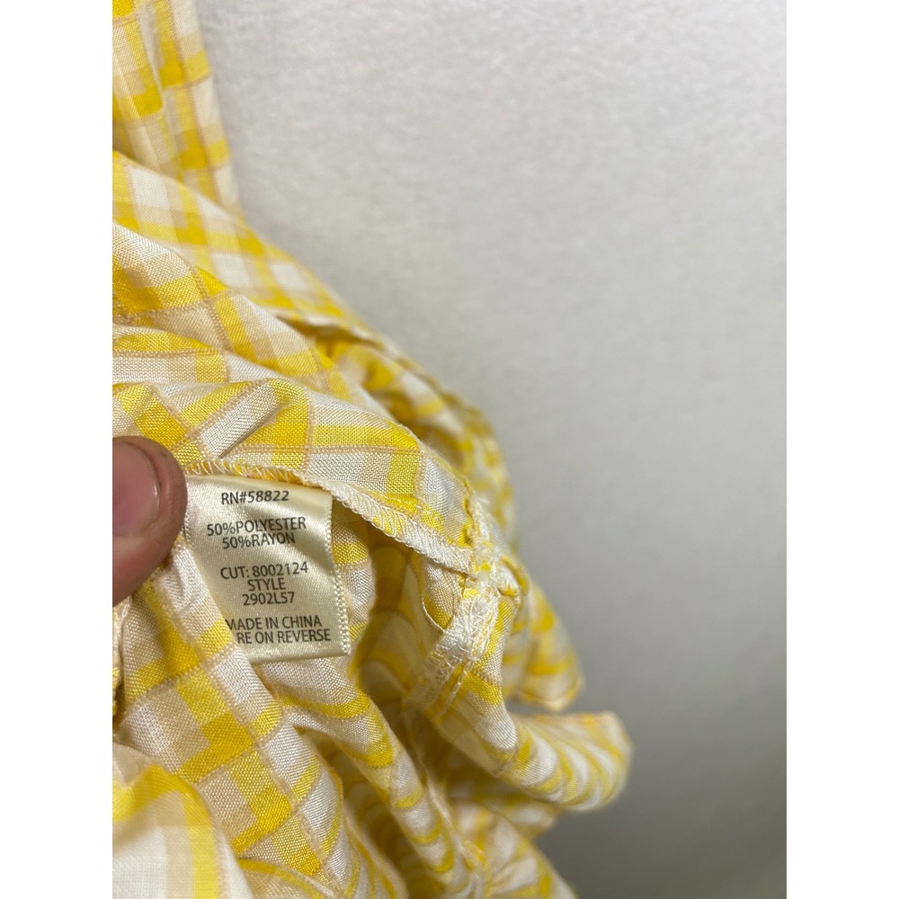 Max Studio Yellow Gingham Tiered Maxi Dress Ruffle Neckline Elastic Waist Size S - Picture 6 of 8